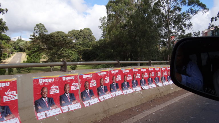 Uhuru Kenyatta Election Posters along a road in Nairobi, Kenya