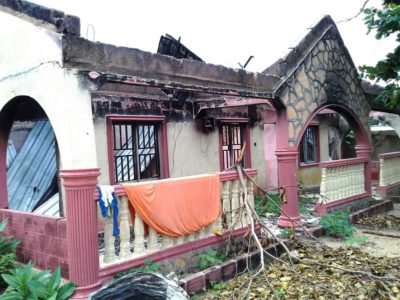 A burnt-out building in Kodomun village in Demsa local government Area, Adamawa State. Photo Credit: Patience Adzande